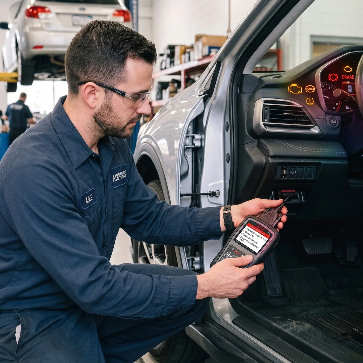 OBD-II scanner reading a check-engine code