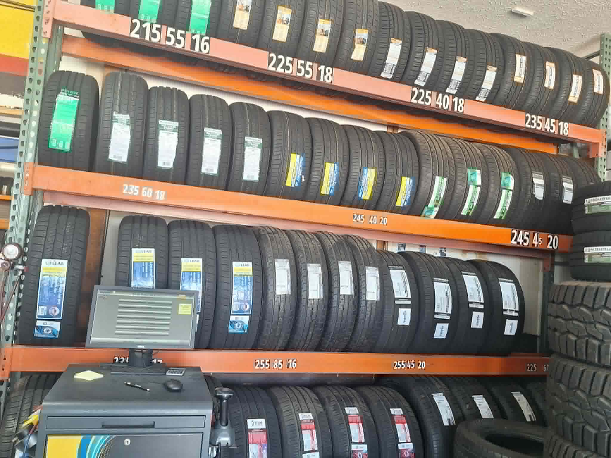 Tire display racks at Quality Auto Repair