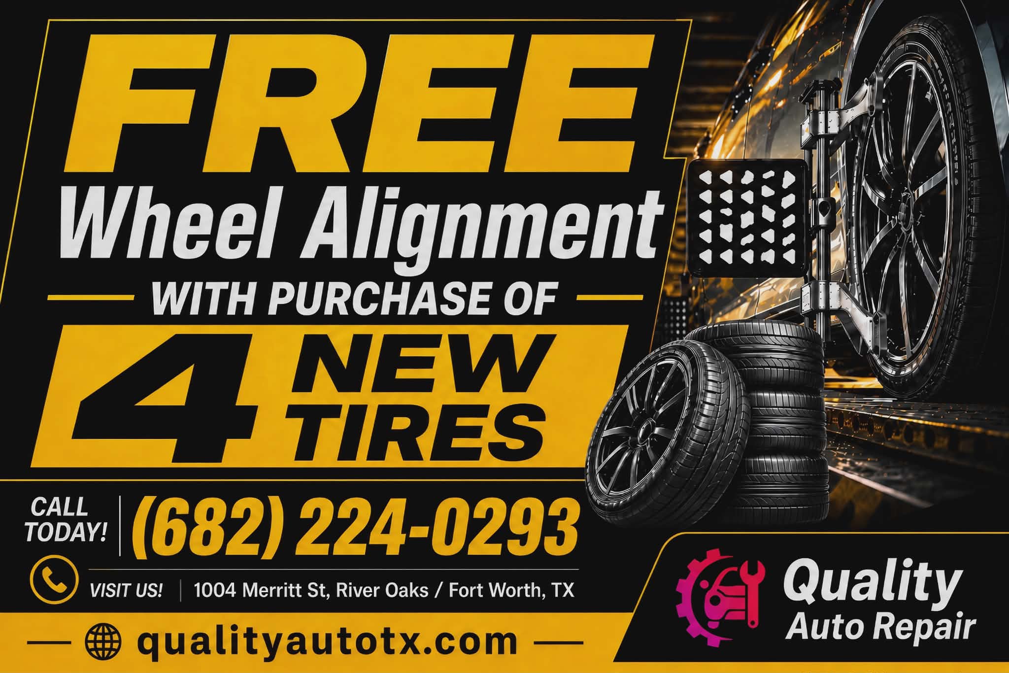 Free wheel alignment with purchase of 4 new tires offer