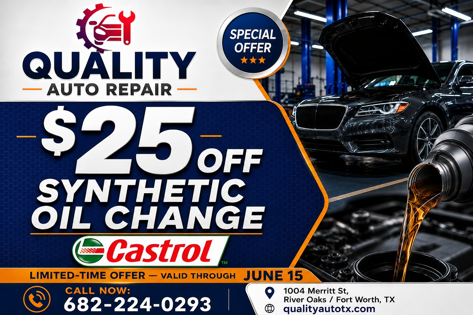 $25 off synthetic oil change Castrol offer
