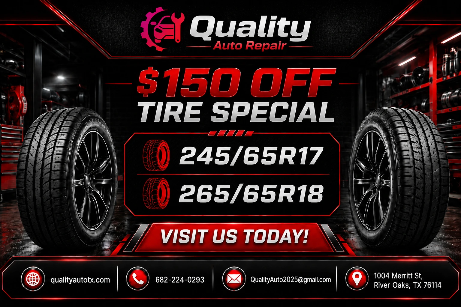 $150 off tire special for 245/65R17 and 265/65R18
