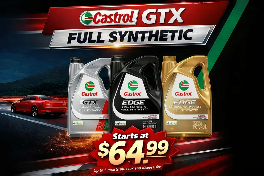 Castrol GTX full synthetic oil change pricing ad