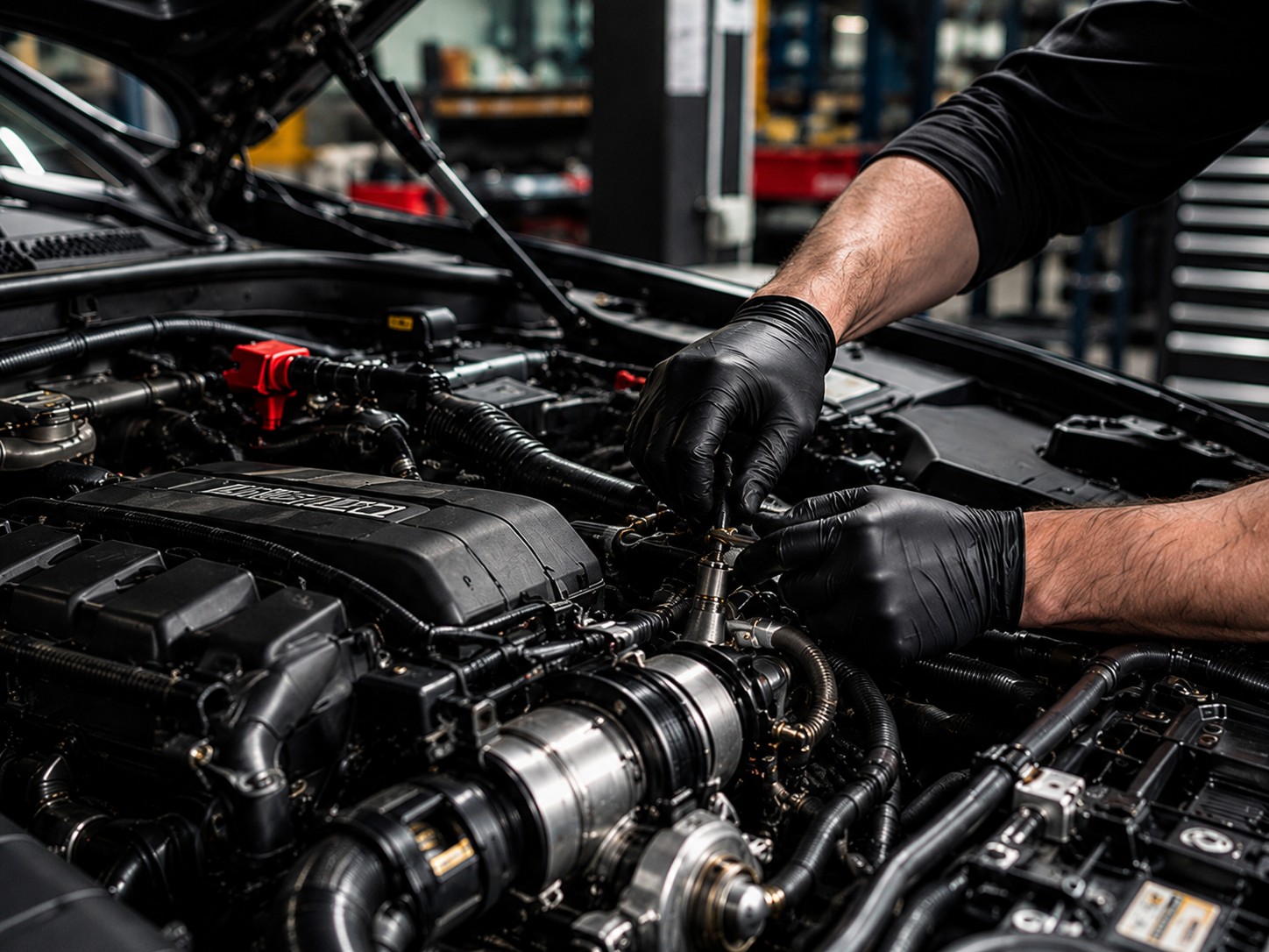 Mechanic repairing a vehicle engine