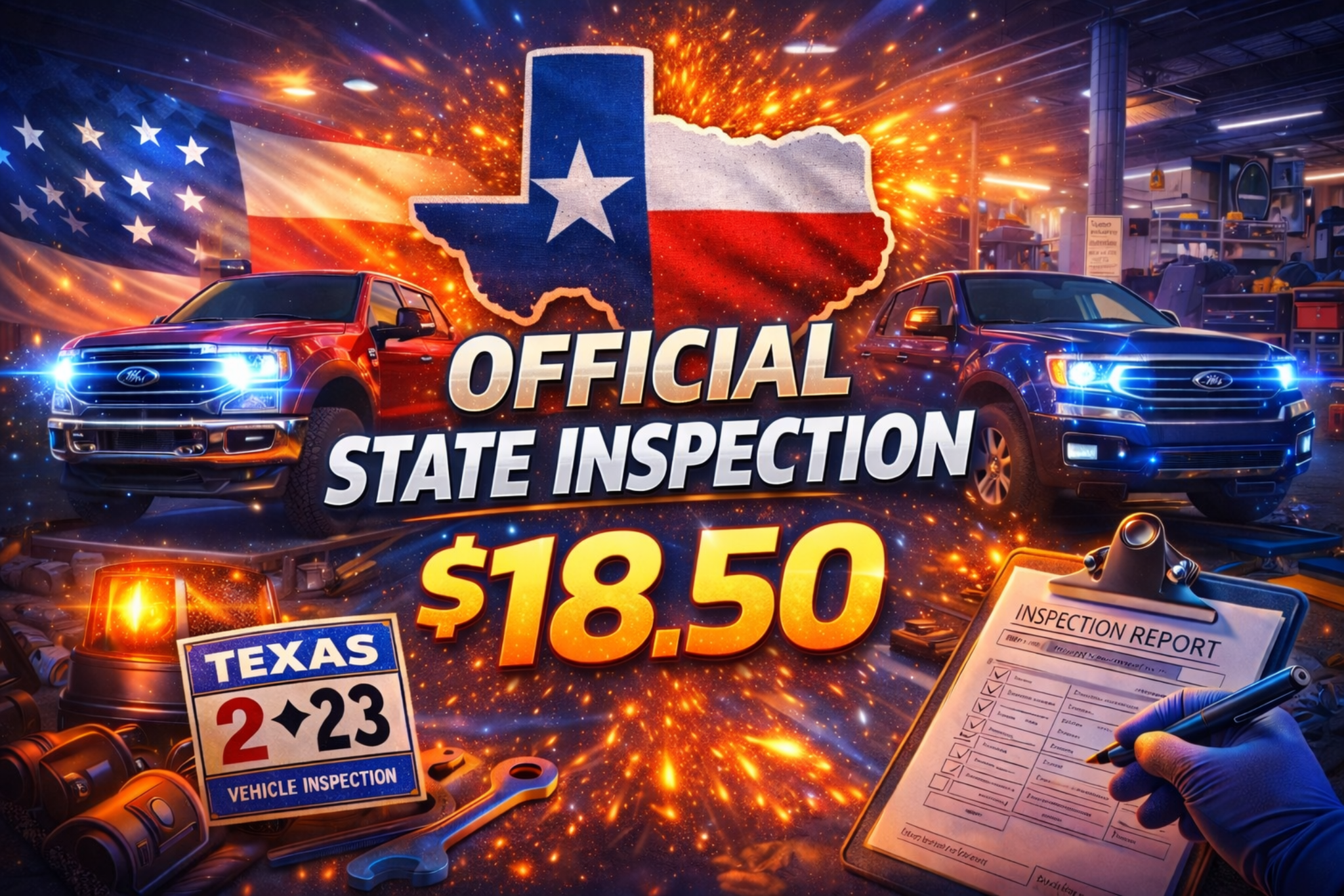 Official Texas state inspection promotion for $18.50